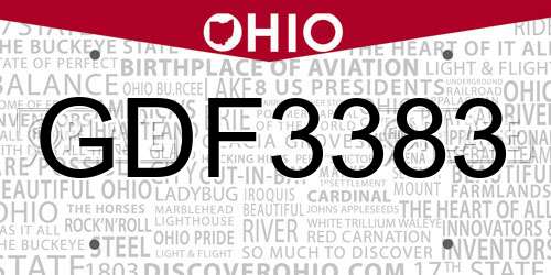 GDF3383 Ohio License Plate