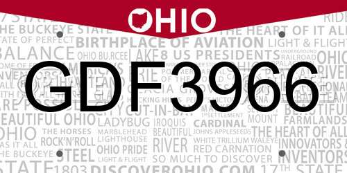 GDF3966 Ohio License Plate