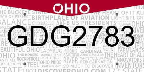 GDG2783 Ohio License Plate