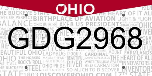 GDG2968 Ohio License Plate