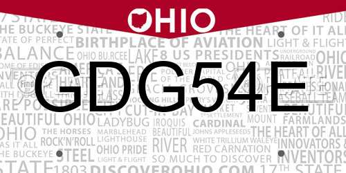 GDG54E Ohio License Plate