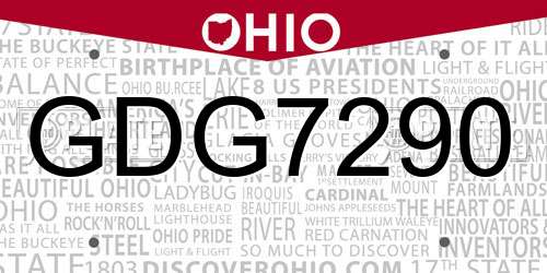 GDG7290 Ohio License Plate