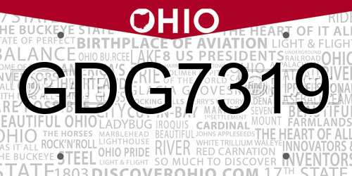 GDG7319 Ohio License Plate