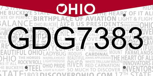 GDG7383 Ohio License Plate