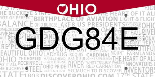GDG84E Ohio License Plate