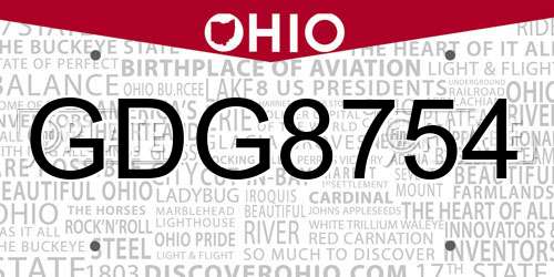 GDG8754 Ohio License Plate