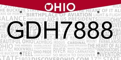 GDH7888 Ohio License Plate
