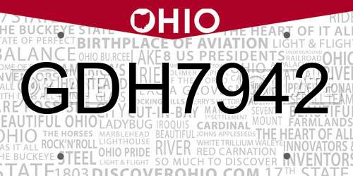 GDH7942 Ohio License Plate