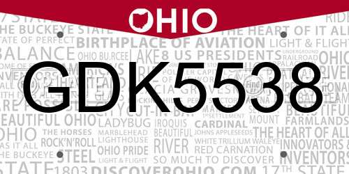 GDK5538 Ohio License Plate
