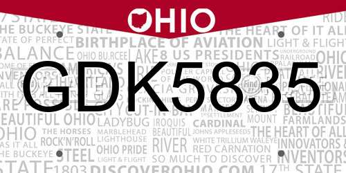 GDK5835 Ohio License Plate