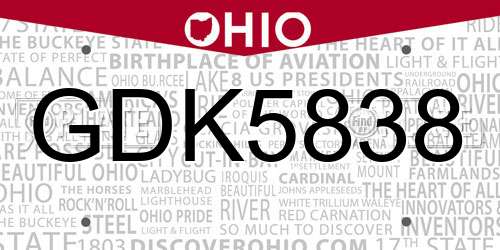 GDK5838 Ohio License Plate