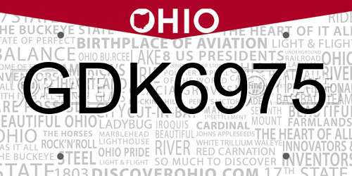 GDK6975 Ohio License Plate