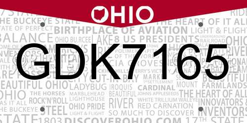 GDK7165 Ohio License Plate