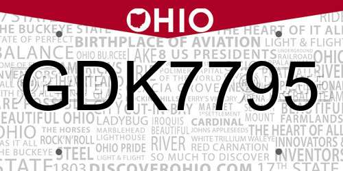 GDK7795 Ohio License Plate