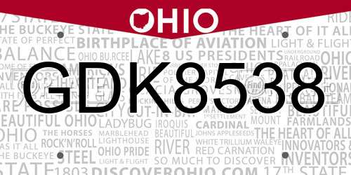 GDK8538 Ohio License Plate