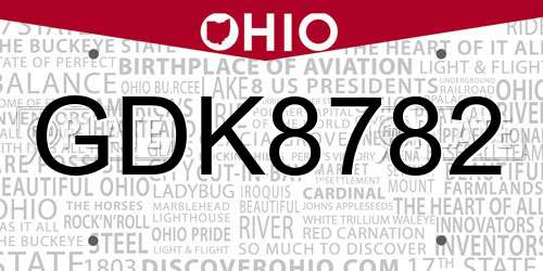 GDK8782 Ohio License Plate