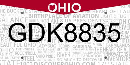 GDK8835 Ohio License Plate