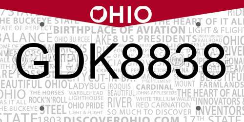 GDK8838 Ohio License Plate