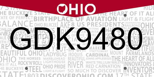 GDK9480 Ohio License Plate