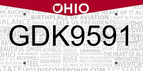 GDK9591 Ohio License Plate