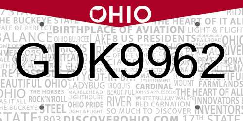 GDK9962 Ohio License Plate