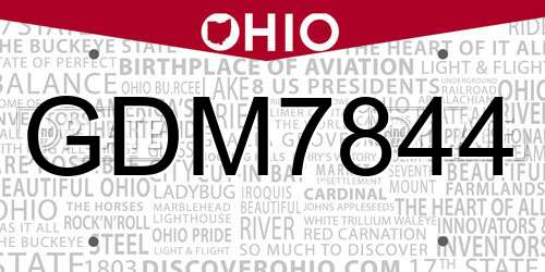 GDM7844 Ohio License Plate