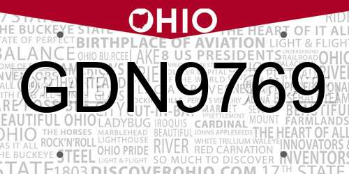 GDN9769 Ohio License Plate