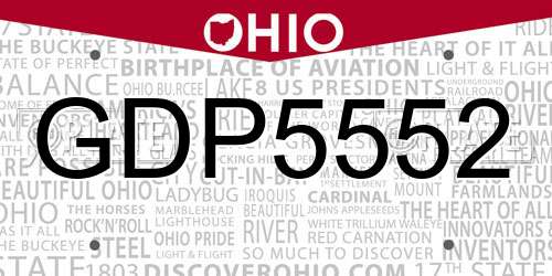 GDP5552 Ohio License Plate
