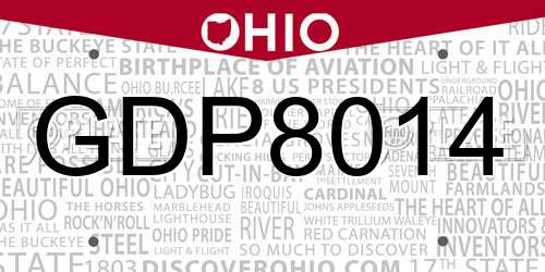 GDP8014 Ohio License Plate