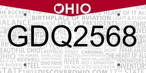 GDQ2568 Ohio License Plate