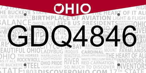 GDQ4846 Ohio License Plate