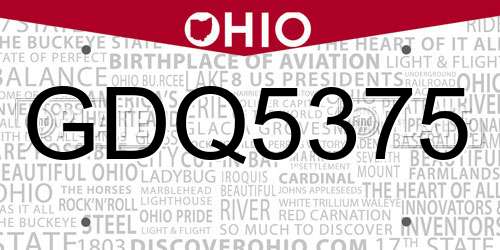 GDQ5375 Ohio License Plate