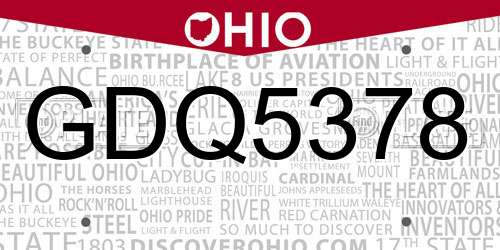 GDQ5378 Ohio License Plate