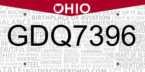 GDQ7396 Ohio License Plate