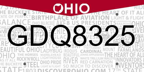 GDQ8325 Ohio License Plate