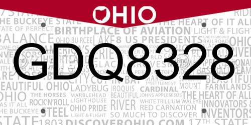 GDQ8328 Ohio License Plate