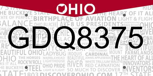 GDQ8375 Ohio License Plate