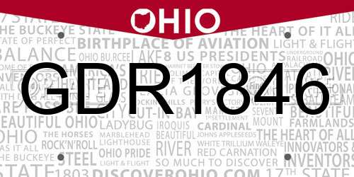 GDR1846 Ohio License Plate