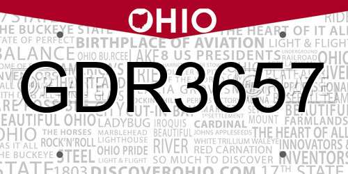 GDR3657 Ohio License Plate