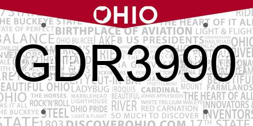 GDR3990 Ohio License Plate