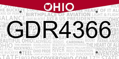 GDR4366 Ohio License Plate