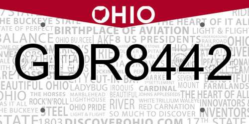 GDR8442 Ohio License Plate