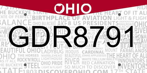 GDR8791 Ohio License Plate