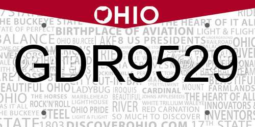 GDR9529 Ohio License Plate