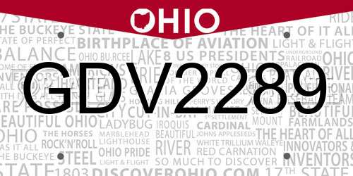 GDV2289 Ohio License Plate