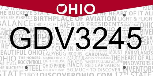 GDV3245 Ohio License Plate
