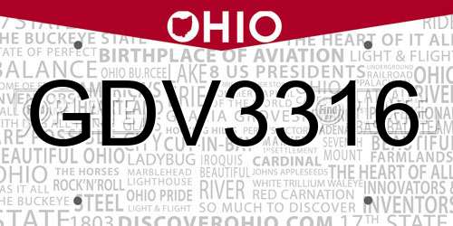 GDV3316 Ohio License Plate