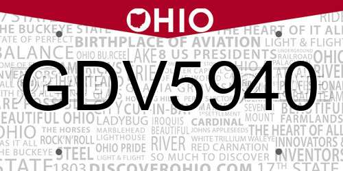 GDV5940 Ohio License Plate