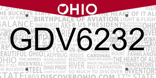 GDV6232 Ohio License Plate
