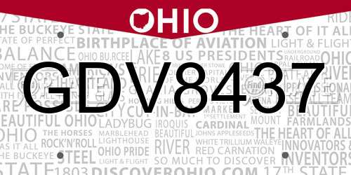 GDV8437 Ohio License Plate